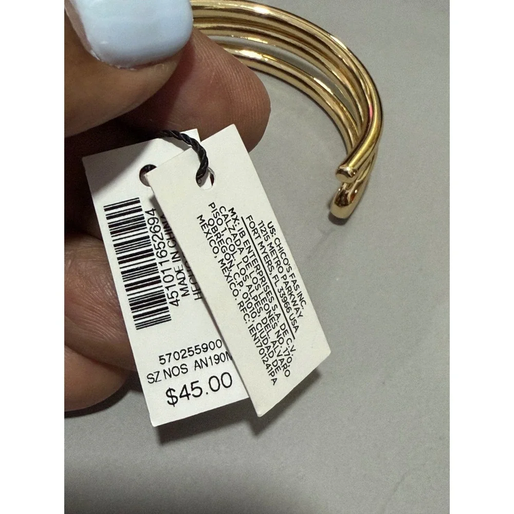 White House Black Market Cuff Bracelet Womens Gold‎ Tone Triple Row Layered